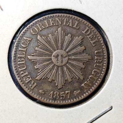 KK钱币收藏小铺  第398期 百期特拍（四拍之二） 2月预留时间 周末发货 -  1857乌拉圭5分铜币 太阳脸