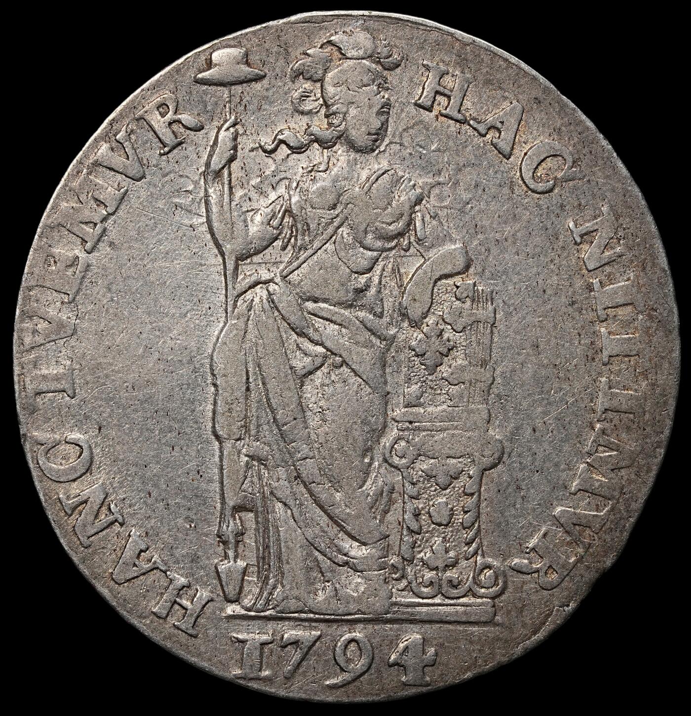 修遠堂世界钱币第103期 1794 年荷兰荷兰省“站立的荷兰女神” 1 Gulden 银币，10.41g