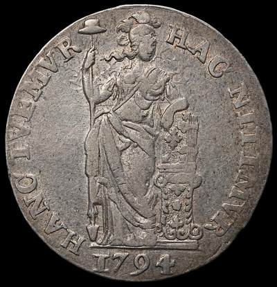 修遠堂世界钱币第103期 - 1794 年荷兰荷兰省“站立的荷兰女神” 1 Gulden 银币，10.41g