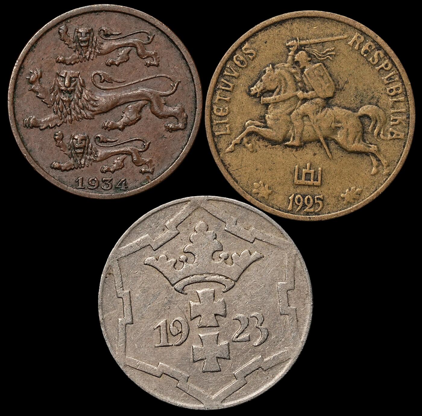 修遠堂世界钱币第103期 爱沙尼亚，立陶宛，但泽自由市硬币3枚