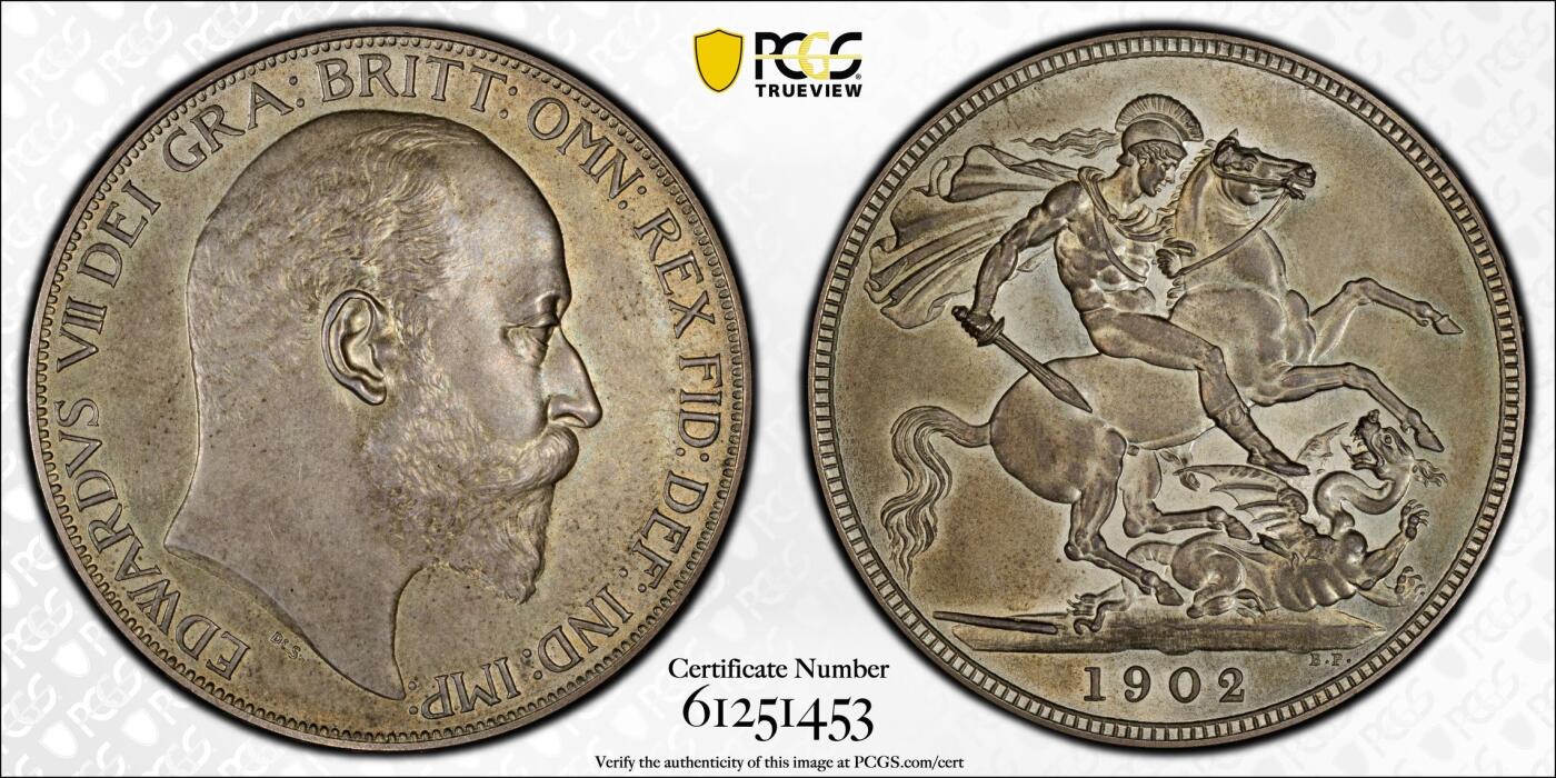 万国钱币拍卖第060期（万国六十期纪念大拍） PCGS PR64 1902英国爱德华七世精制马剑克朗 精制MATTE工艺 原盒五彩素描质感 顶级收藏品质