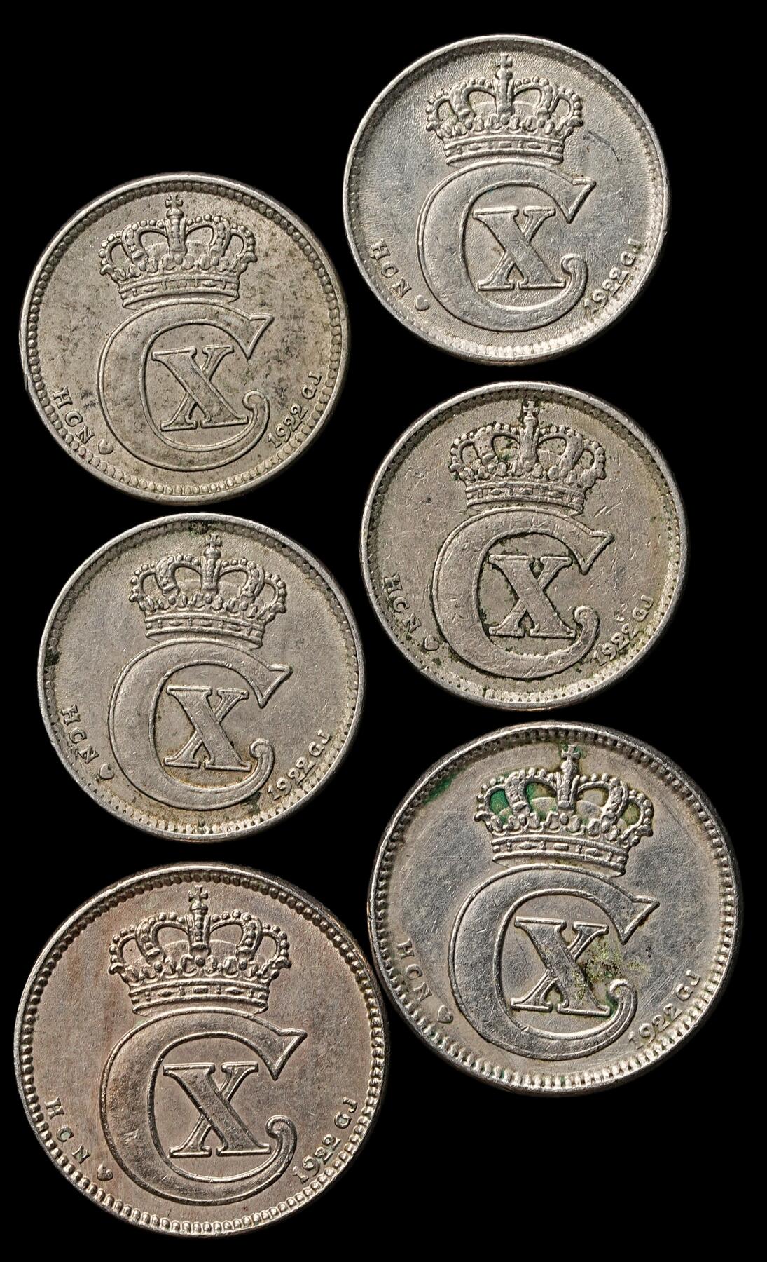 修遠堂世界钱币第103期 1922年丹麦10，25欧尔一组，少见的年份