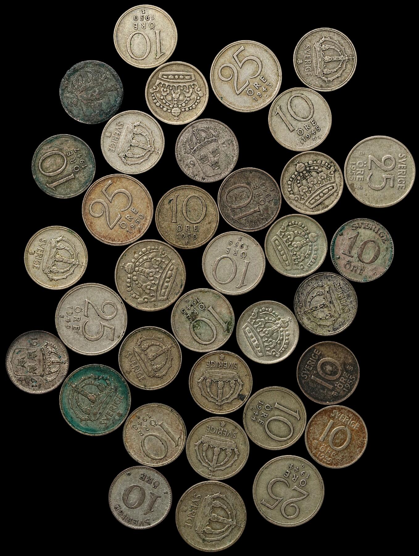 修遠堂世界钱币第103期 瑞典10-25欧尔银币一组，总重57.21g，含银40%