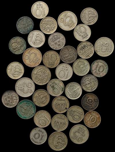 修遠堂世界钱币第103期 - 瑞典10-25欧尔银币一组，总重57.21g，含银40%