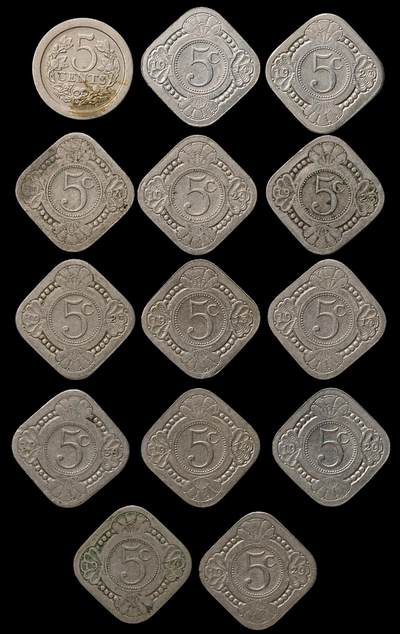 修遠堂世界钱币第103期 - 1907-1938年荷兰5分一组
