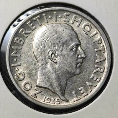 KK钱币收藏小铺  第398期 百期特拍（四拍之二） 2月预留时间 周末发货 -  1935阿尔巴尼亚1法郎银币 深打带光