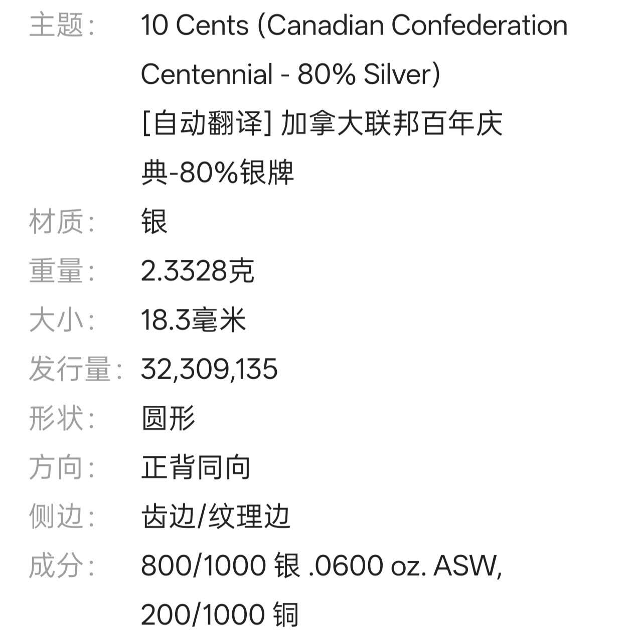 【春节前最后一拍，下一场3.3号】★第139加场★银币专场 不寄存，200包邮。不满200元，支付5元运费。《接受代拍 代送NGC评级》 96【无寄存】加拿大 1967年 10分 银币