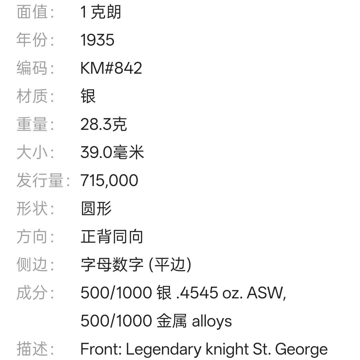【春节前最后一拍，下一场3.3号】★第139加场★银币专场 不寄存，200包邮。不满200元，支付5元运费。《接受代拍 代送NGC评级》 135【无寄存】英国 1935年 1克朗 银币