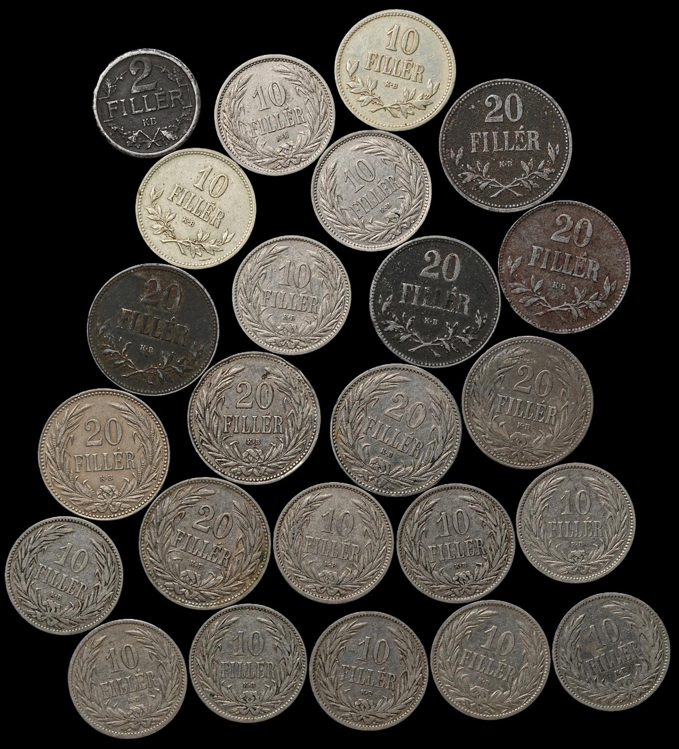 修遠堂世界钱币第103期 奥匈帝国-匈牙利王国2，10，20菲勒一组