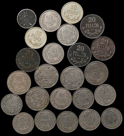 修遠堂世界钱币第103期 - 奥匈帝国-匈牙利王国2，10，20菲勒一组