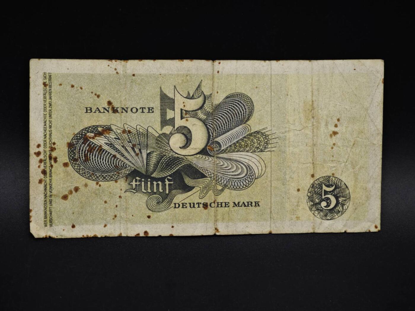 【淘币小摊】实时拍第八百五十九拍   无佣金福利纸币场   满百包邮可预留二周 每周一统一发货   德国5马克纸币【有折】