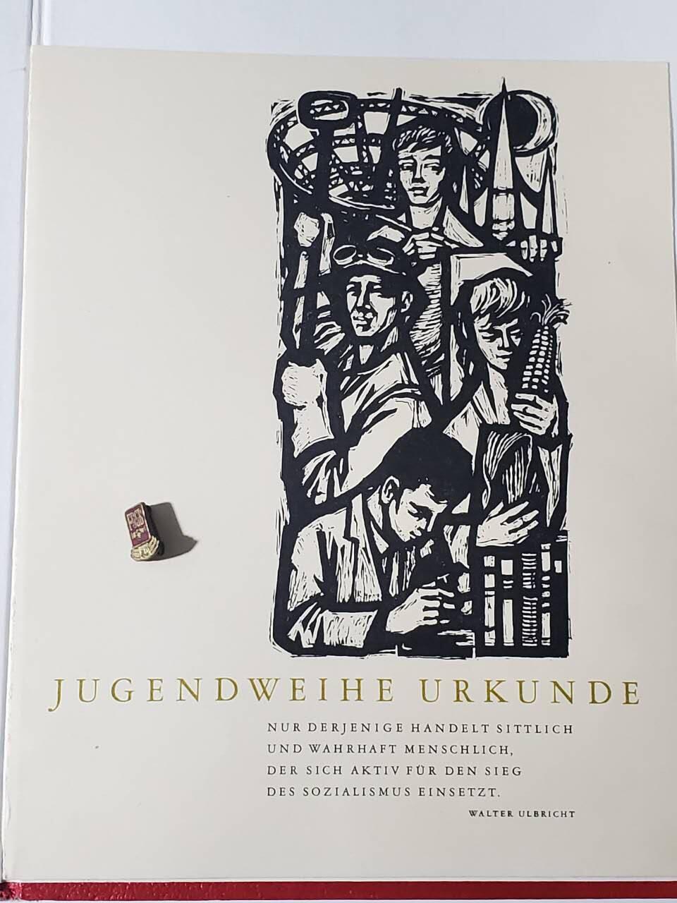 韵星假日军品类拍卖第三十九期暨默多克中校夫妇专场 -- Rimey Holidays Militaria Auction 39 & The Modoks Collection  民主德国青年服务大证书+工会40年荣誉成员一套 带红封皮