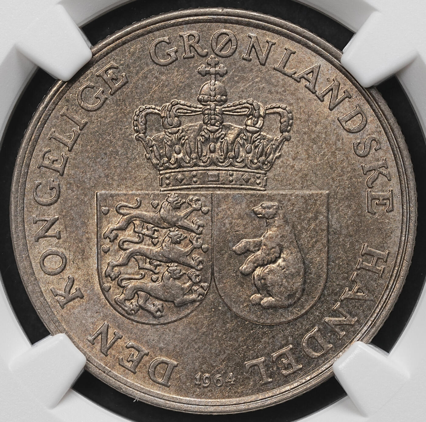 修遠堂世界钱币第103期 NGC MS62 1964年格陵兰皇家矿业公司1克朗