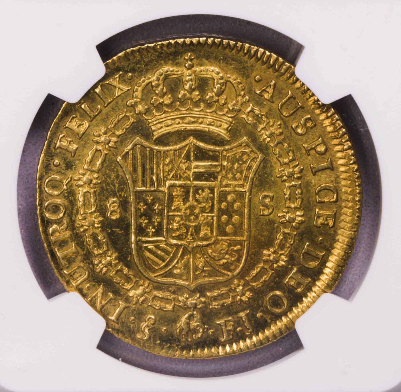 NGC-MS63 1809亚军分智利军装版8埃斯库多大金币