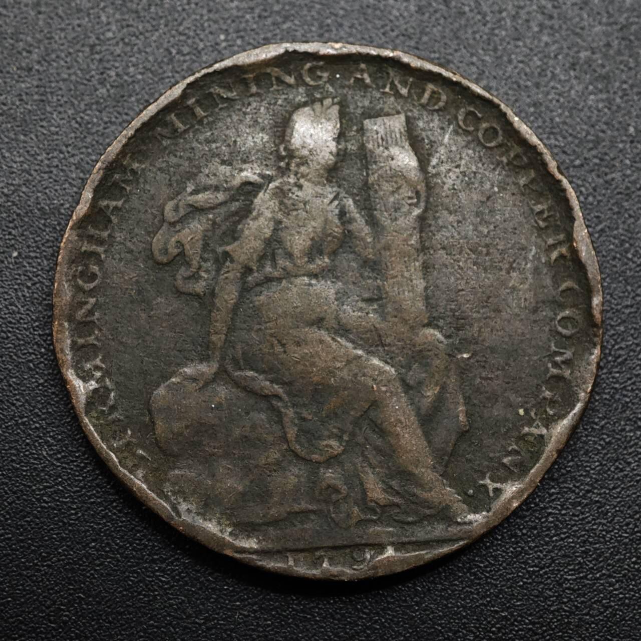 【淘币小摊】限时拍第八百六十拍  老铜币场  满百包邮可预留两周  周一统一发货  英国1791年威尔士安格尔西半便士铜币代币