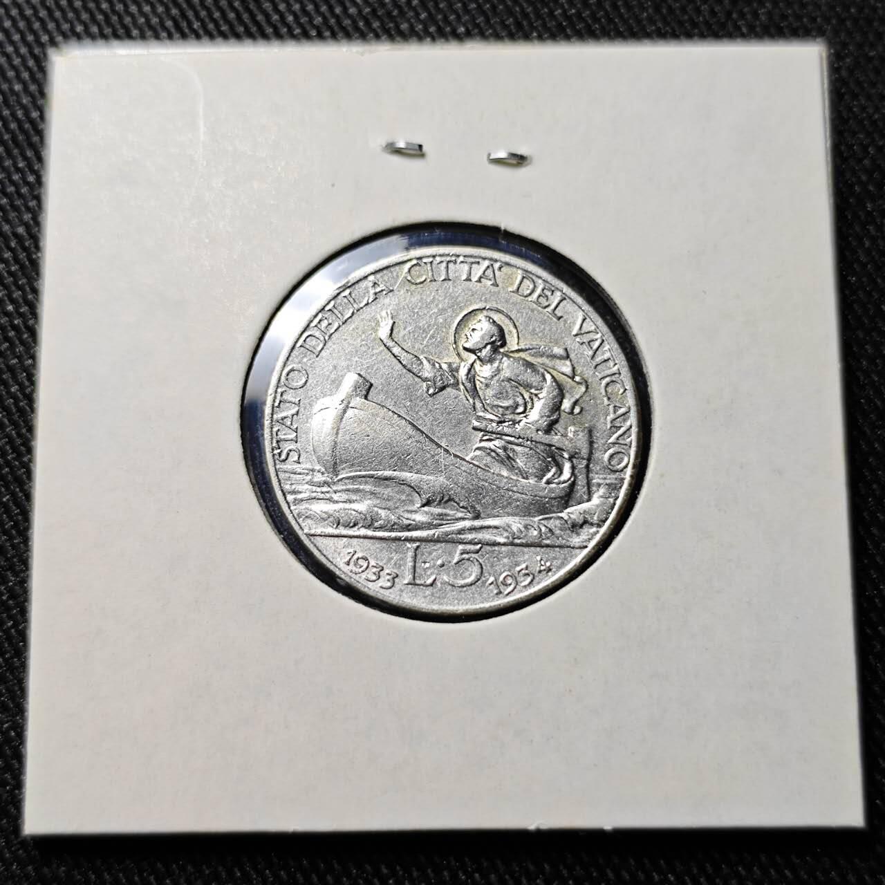 KK钱币收藏小铺  第398期 百期特拍（四拍之二） 2月预留时间 周末发货 1934梵蒂冈5里拉银币 纪念币