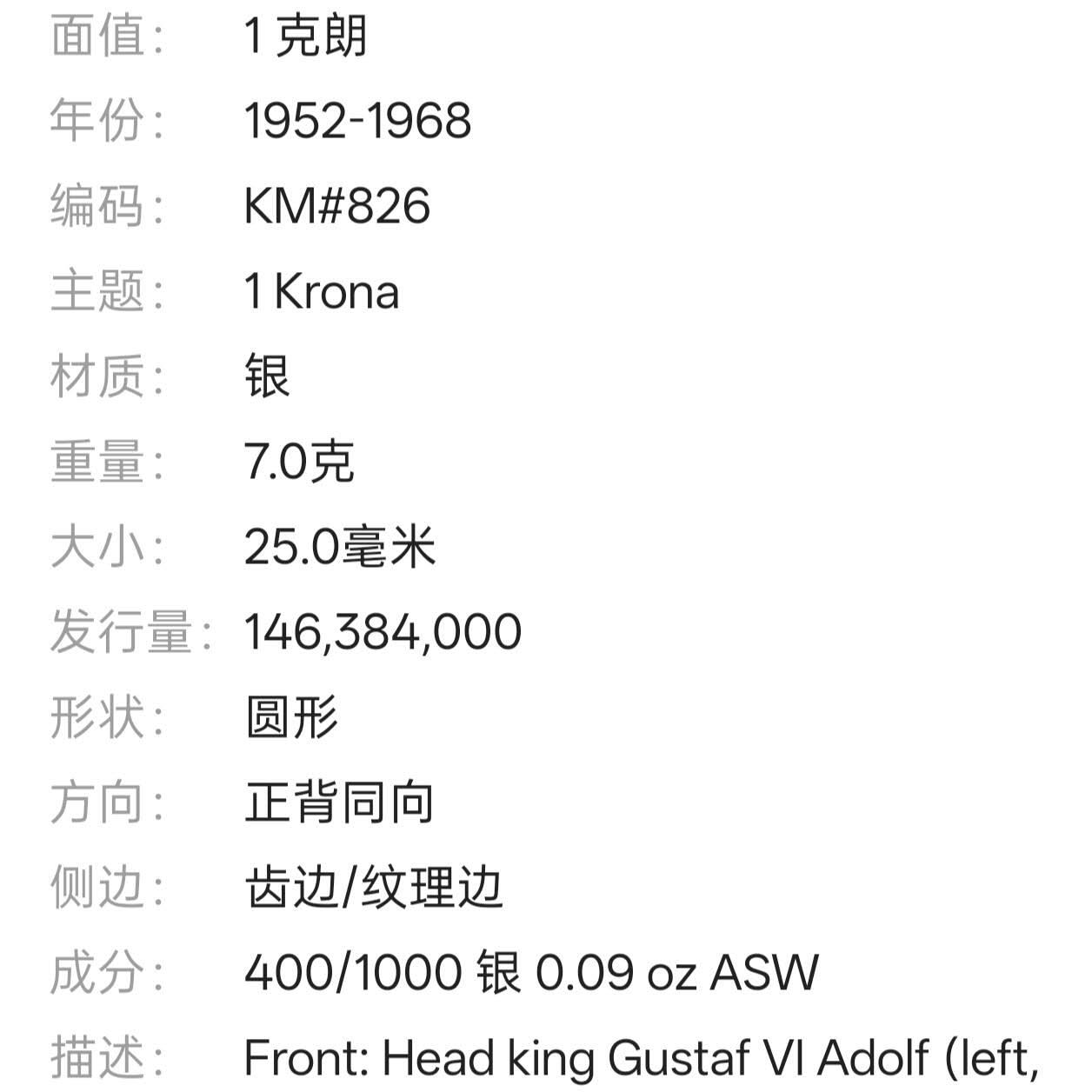 【春节前最后一拍，下一场3.3号】★第139加场★银币专场 不寄存，200包邮。不满200元，支付5元运费。《接受代拍 代送NGC评级》 31【无寄存】瑞典 1967年 1克朗 银币