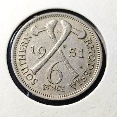 KK钱币收藏小铺  第398期 百期特拍（四拍之二） 2月预留时间 周末发货 -  1951英属南罗得西亚6便士镍币