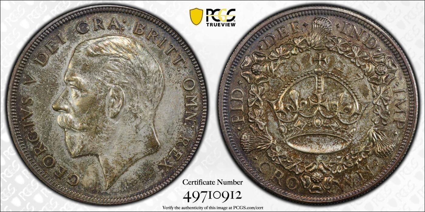 万国钱币拍卖第060期（万国六十期纪念大拍） PCGS PR62 1927英国乔治五世精制花冠克朗 发行量15000枚 镜面精铸厚重五彩极美