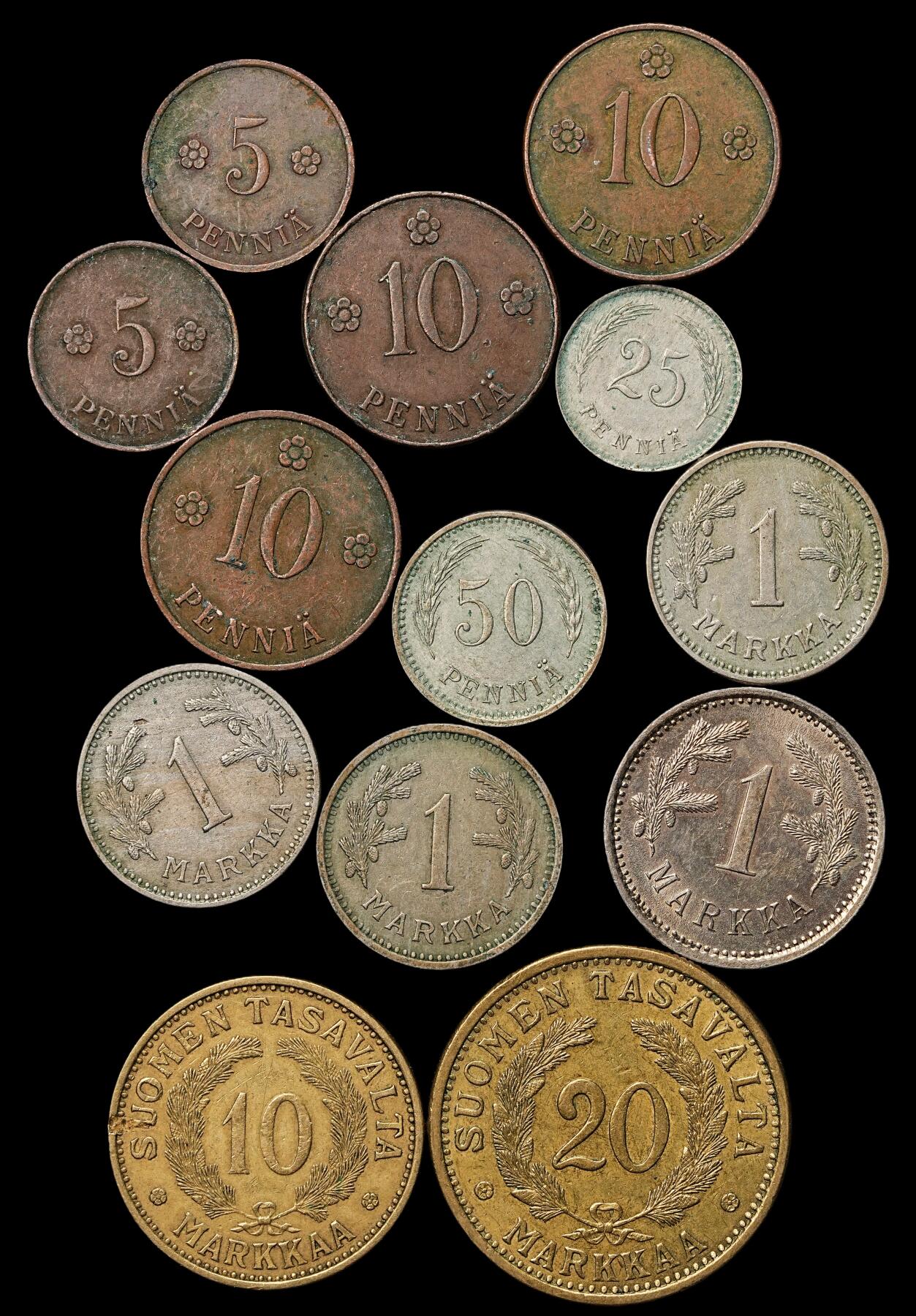 修遠堂世界钱币第103期 芬兰旧钱币一组