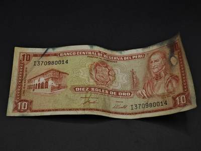 【淘币小摊】实时拍第八百五十九拍   无佣金福利纸币场   满百包邮可预留二周 每周一统一发货   - 秘鲁10索尔纸币【有折】