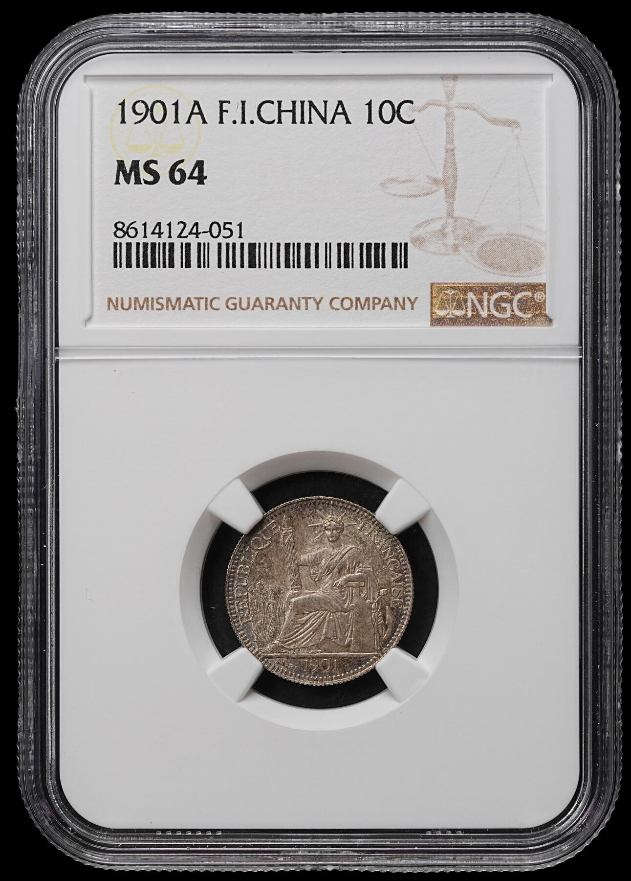 修遠堂世界钱币第103期 NGC MS64 1901年法属印支坐人10分银币
