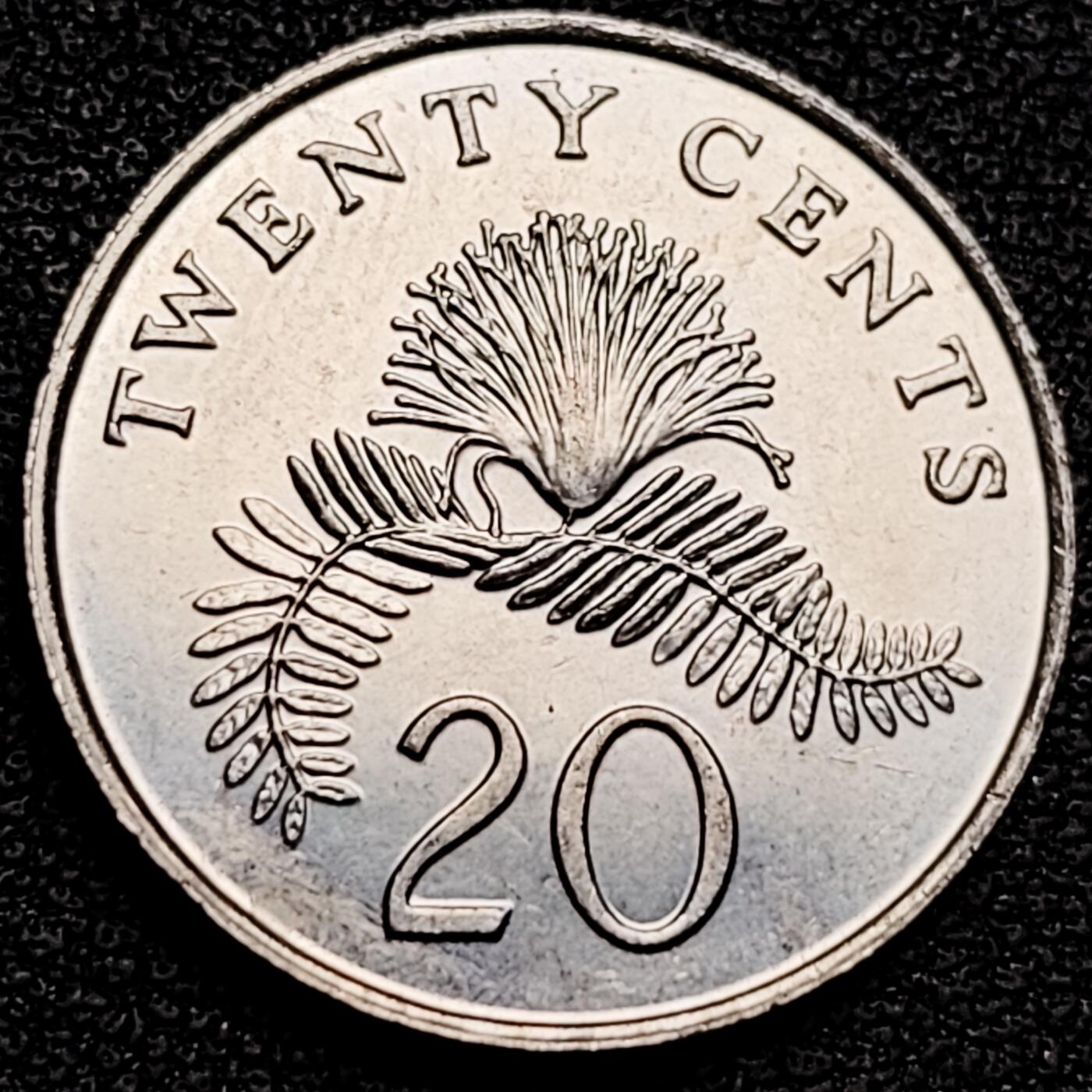 泉币菌-第180场- 精品福利场 1993 高币值 新加坡20分 绒球花 高盾徽版 直径21.36mm