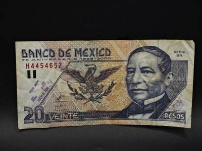 【淘币小摊】实时拍第八百五十九拍   无佣金福利纸币场   满百包邮可预留二周 每周一统一发货   - 墨西哥20比索纸币【有折】