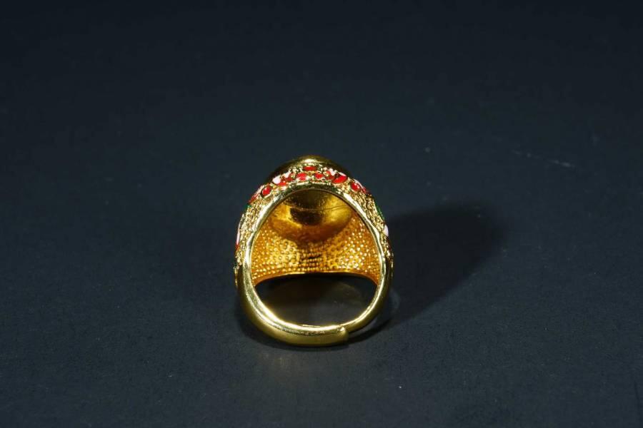 上海都达杂项专场十八（全场包邮） 天然景泰蓝嵌黄玛瑙蛋面戒指 附鉴定证书