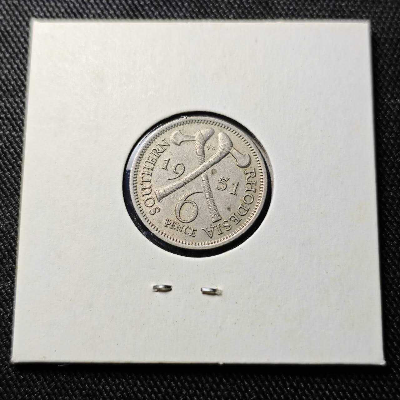 KK钱币收藏小铺  第398期 百期特拍（四拍之二） 2月预留时间 周末发货  1951英属南罗得西亚6便士镍币