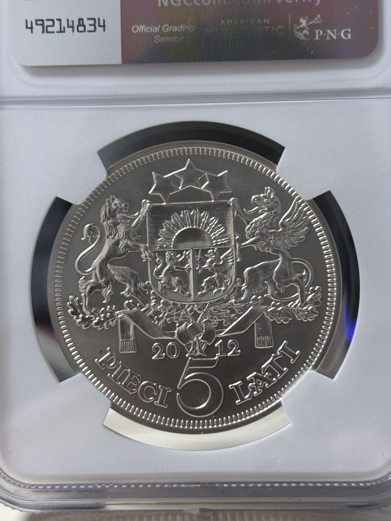 第190期拍卖 2012年拉脱维亚少女女神纪念银币NGC-MS70,925银，25克