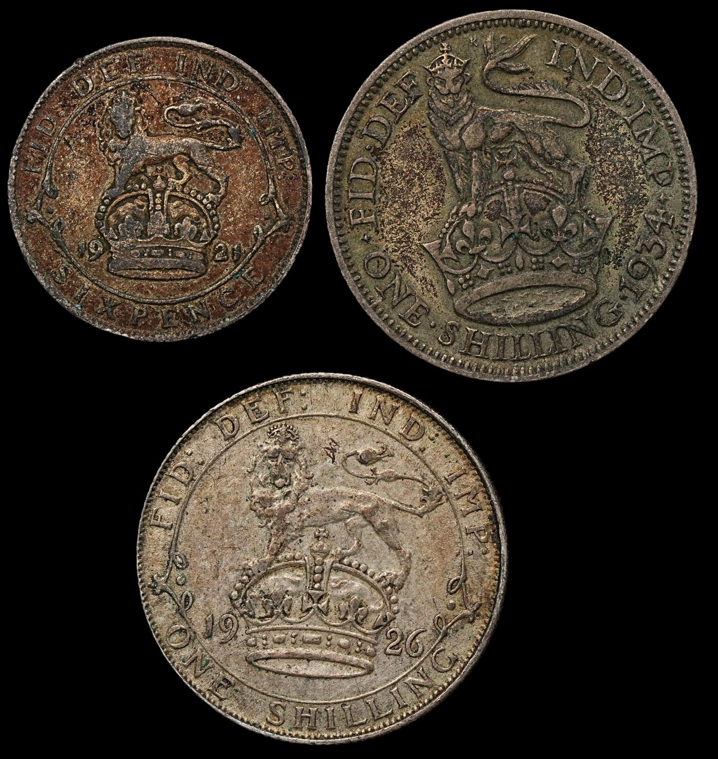 修遠堂世界钱币第103期 英国银币3枚，总重13.94g，含银50%