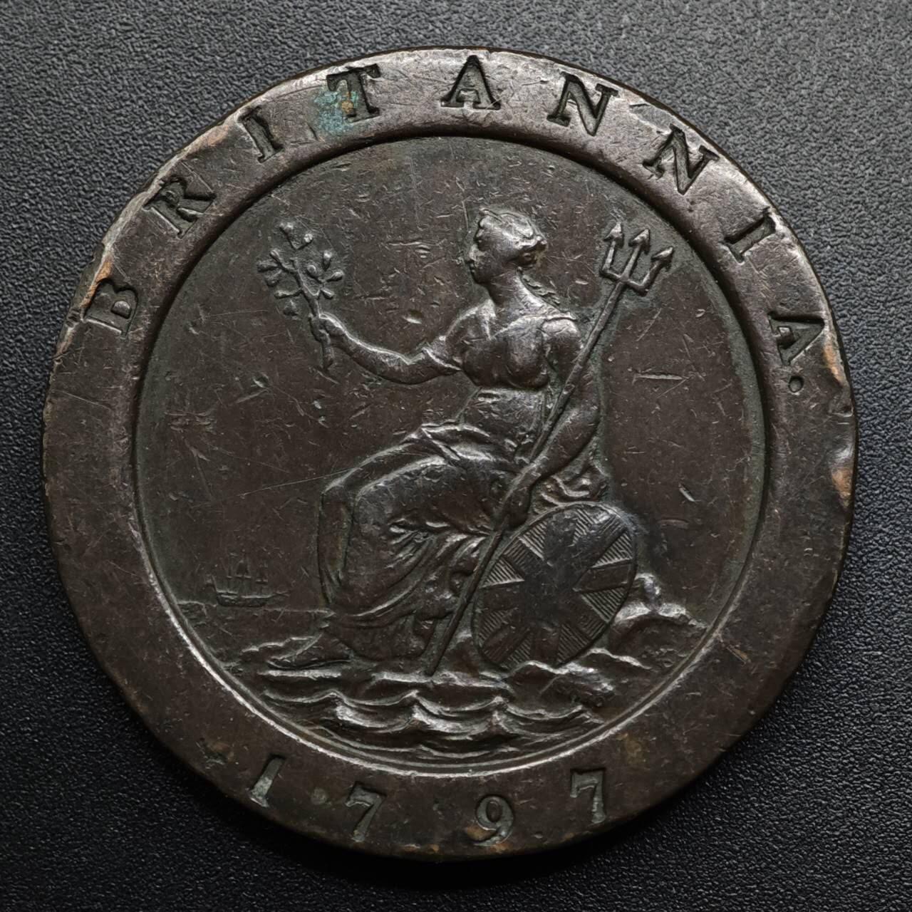 【淘币小摊】限时拍第八百六十拍  老铜币场  满百包邮可预留两周  周一统一发货  英国1797年乔治三世车轮二便士大铜币