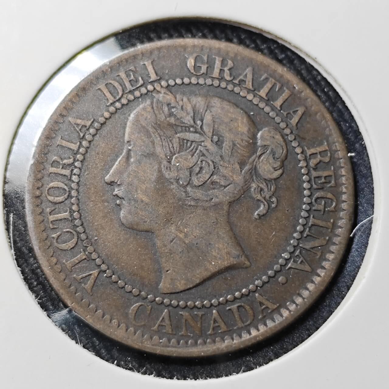 KK钱币收藏小铺  第398期 百期特拍（四拍之二） 2月预留时间 周末发货 1859英属加拿大维多利亚女王1分铜币  首版发行仅2年