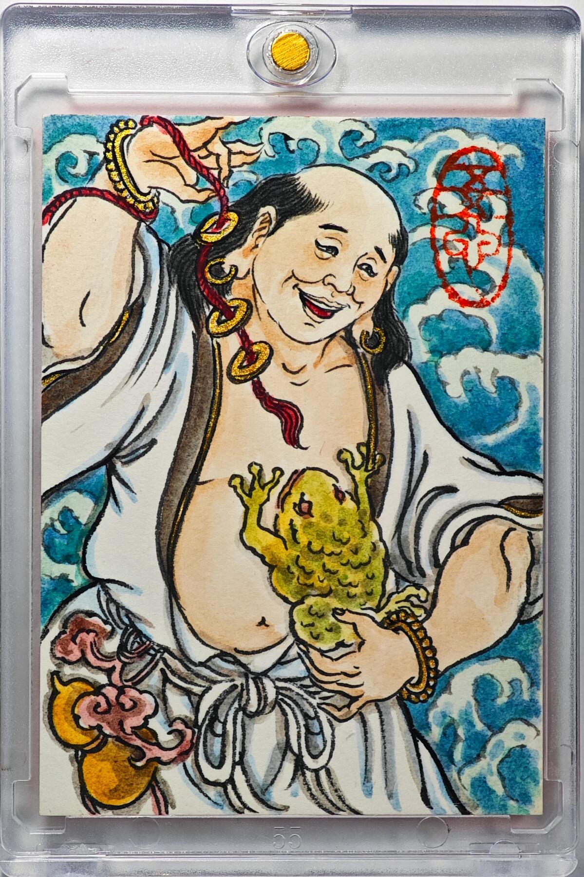 白泽拍卖卡牌手绘专场第32期（愿得长如此 年年物侯新） 2025 卢艺丰手绘卡 刘海蟾  卢艺丰背简绘 马上有钱 卡砖封装