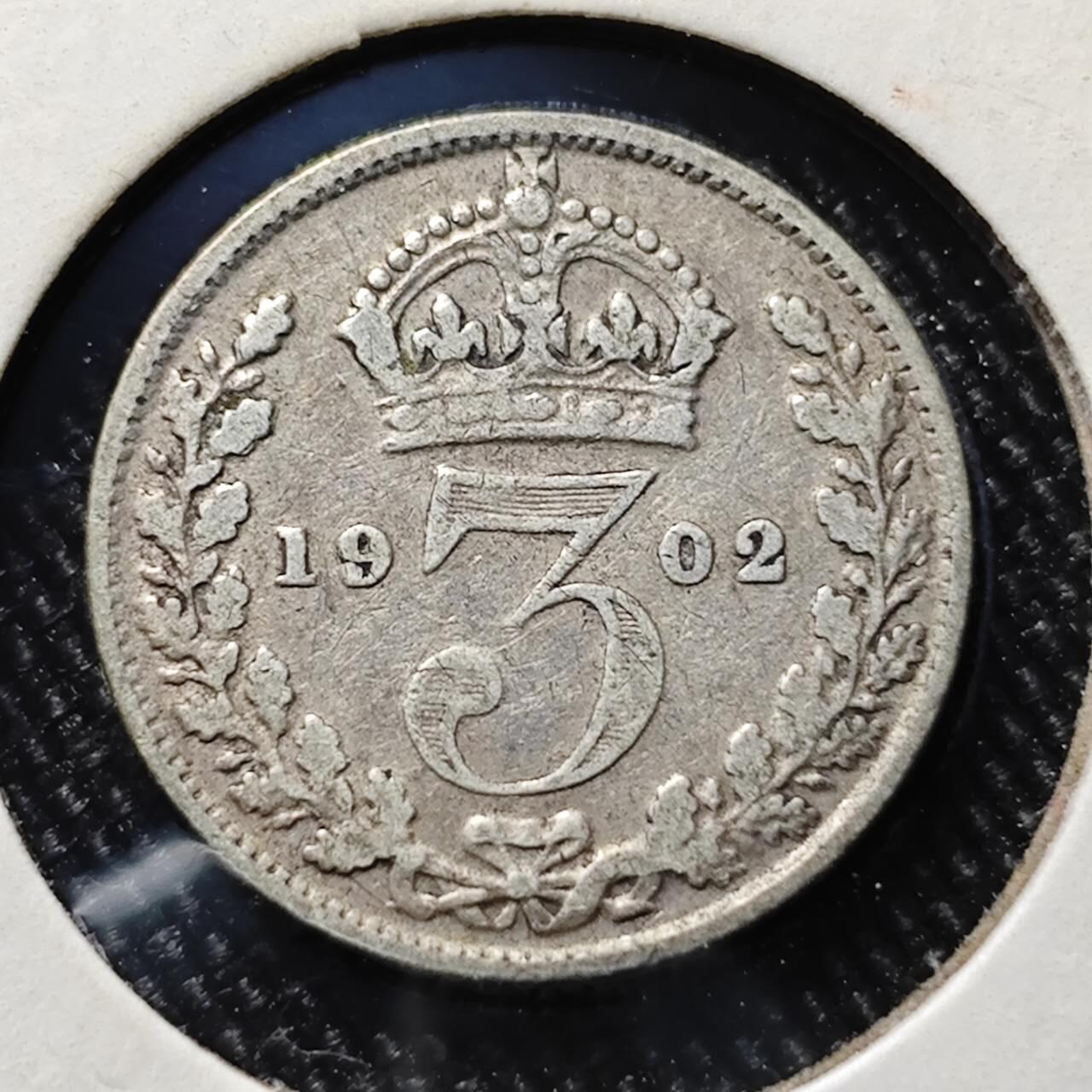 KK钱币收藏小铺  第398期 百期特拍（四拍之二） 2月预留时间 周末发货  1902英国爱七3便士银币