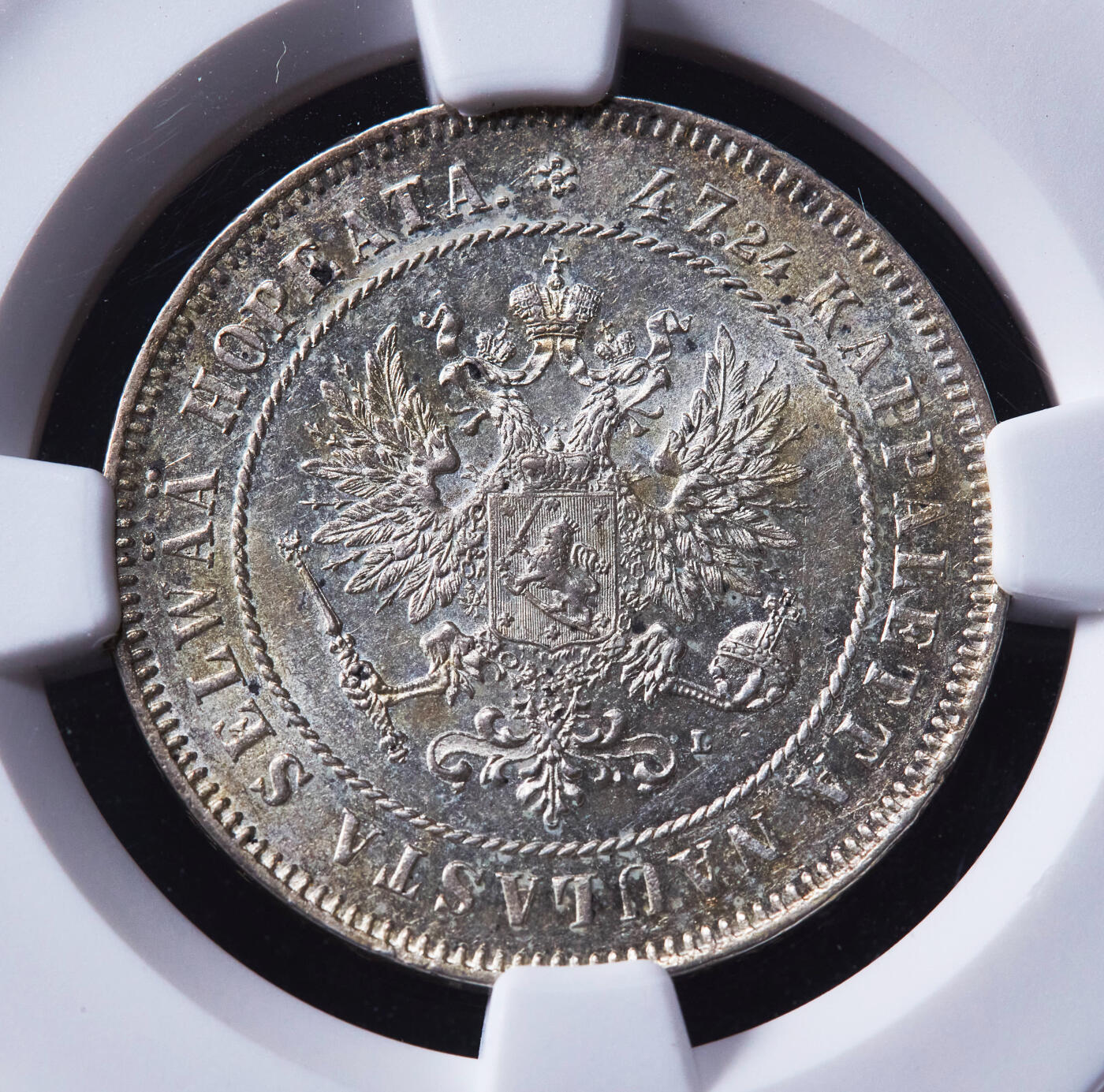 【俄甄集藏】马年新春第一拍 2026年(048)02-25星期三 晚 19:30 全场包邮 俄属芬兰1908年尼古拉二世L版2马克银币，NGC MS62，黄油彩转光品相，MS稀少