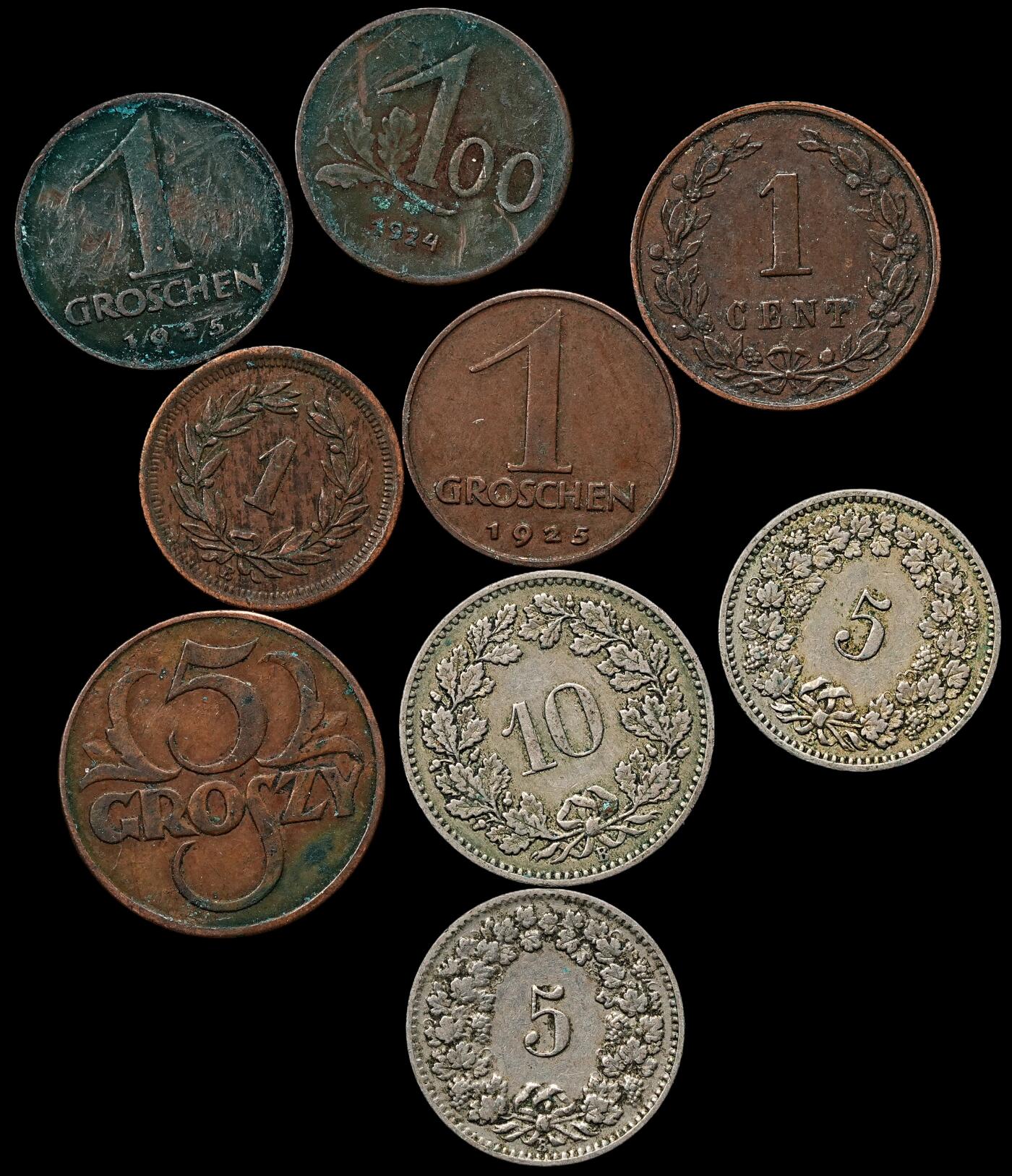 修遠堂世界钱币第103期 奥地利，波兰，瑞士旧钱币一组