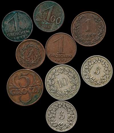 修遠堂世界钱币第103期 - 奥地利，波兰，瑞士旧钱币一组