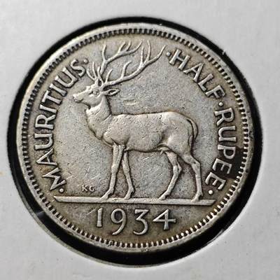 KK钱币收藏小铺  第398期 百期特拍（四拍之二） 2月预留时间 周末发货 -  1934英属毛里求斯乔五半卢比银币 少见 高银 发行量100万