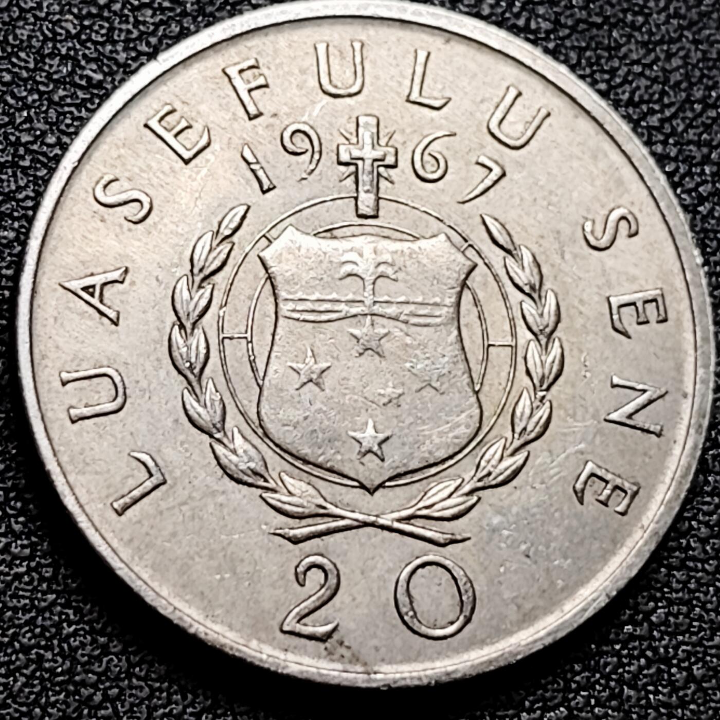 泉币菌-第180场- 精品福利场 萨摩亚1967年20分铜镍币 国王塔努马菲利 28.5MM 独立年