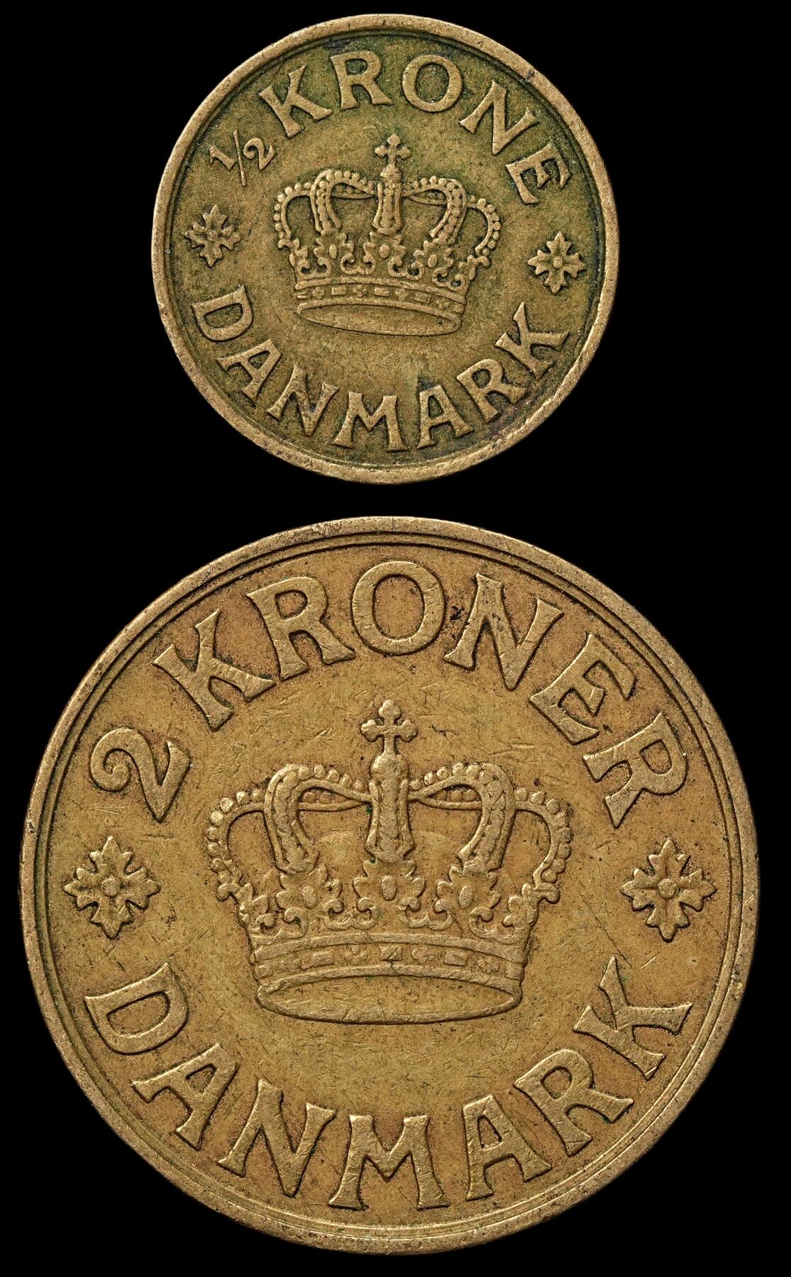 修遠堂世界钱币第103期 丹麦皇冠1，2克朗两枚