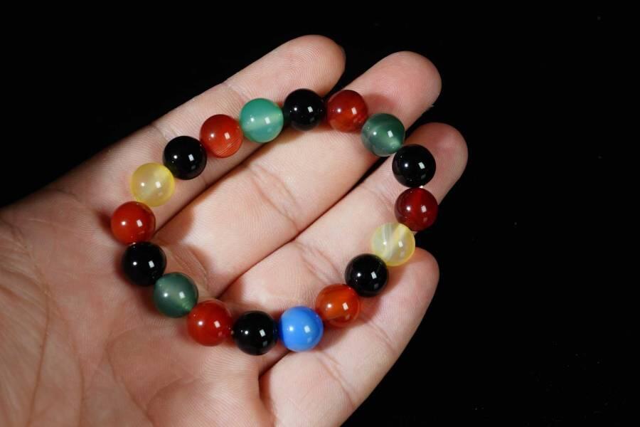 上海都达杂项专场十八（全场包邮） 天然多彩色玛瑙手串 附鉴定证书