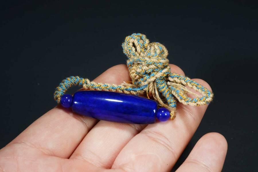 上海都达杂项专场十八（全场包邮） 天然蓝玛瑙天珠挂件 附鉴定证书