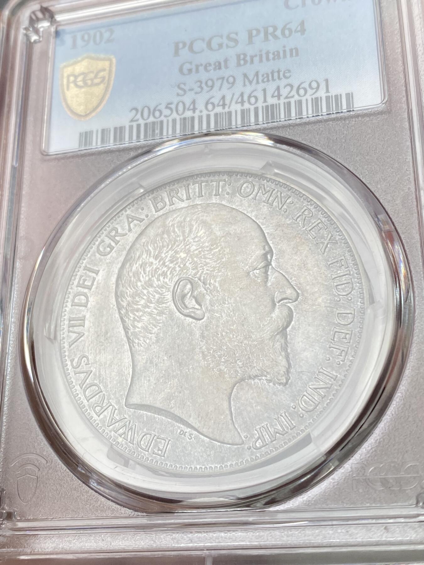 万国钱币拍卖第060期（万国六十期纪念大拍） PCGS PR64 1902英国爱德华七世精制马剑克朗 MATTE哑光工艺 原盒天鹅绒包浆环绕 极美素描质感 典藏级品质