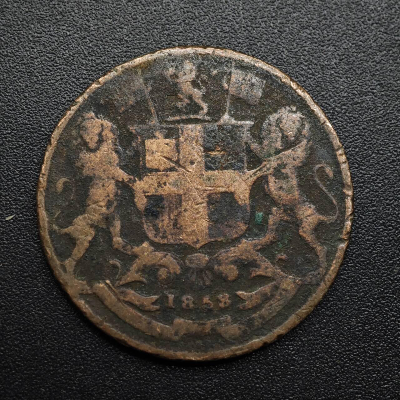 【淘币小摊】限时拍第八百六十拍  老铜币场  满百包邮可预留两周  周一统一发货  英属东印度公司1858年1/4安娜铜币