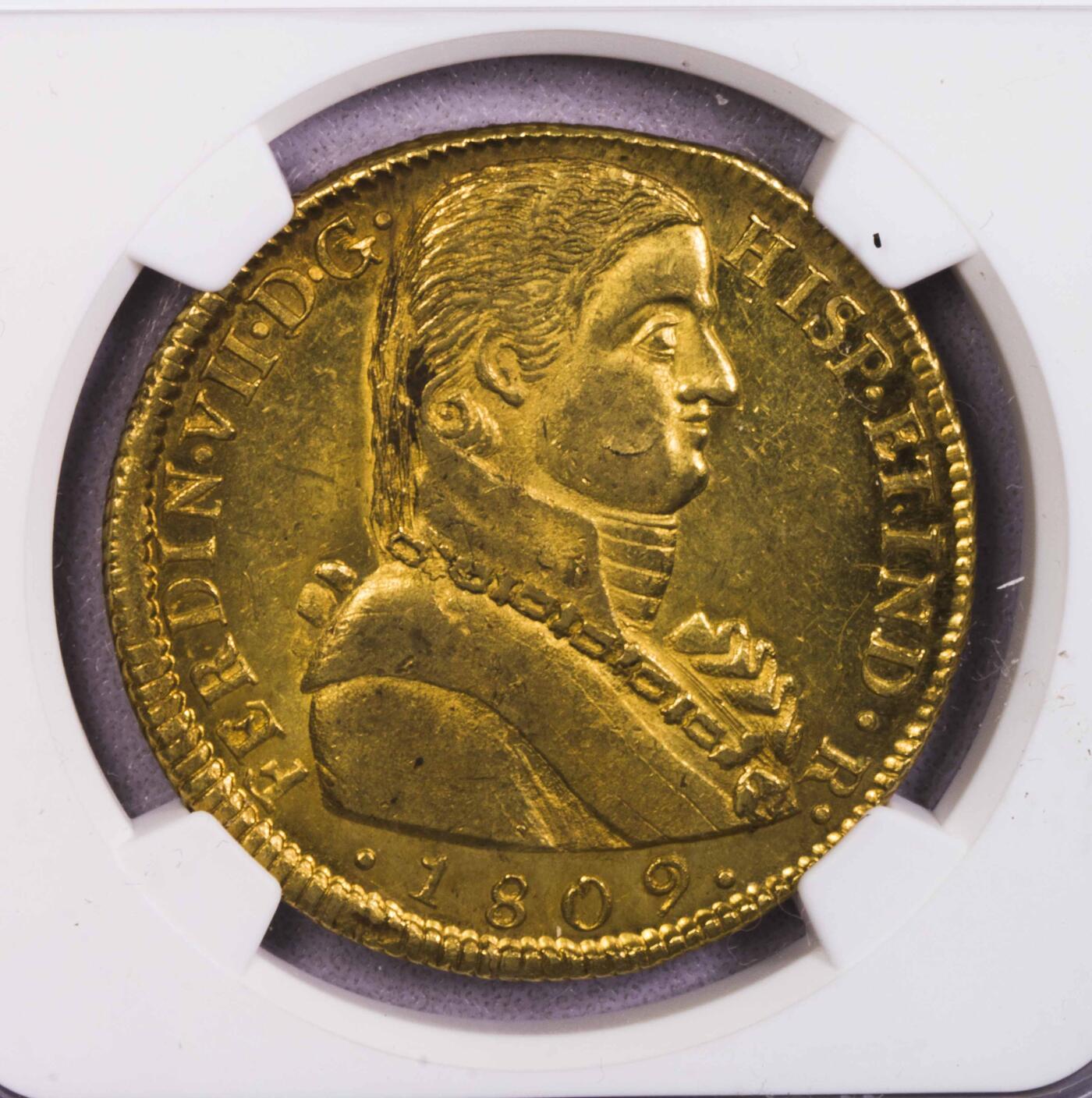 NGC-MS63 1809亚军分智利军装版8埃斯库多大金币