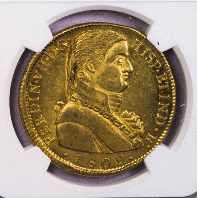 NGC-MS63 1809亚军分智利军装版8埃斯库多大金币 - NGC-MS63 1809亚军分智利军装版8埃斯库多大金币