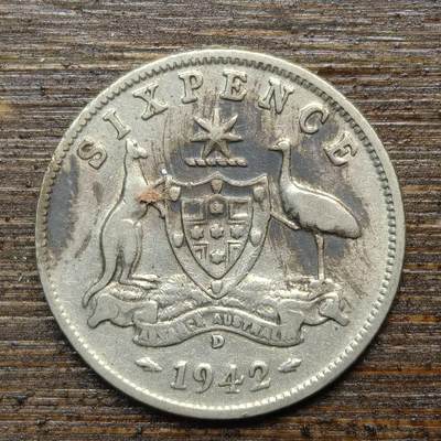 【春节前最后一拍，下一场3.3号】★第139加场★银币专场 不寄存，200包邮。不满200元，支付5元运费。《接受代拍 代送NGC评级》 - 24【无寄存】澳大利亚 1942年 6便士 银币 