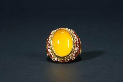 上海都达杂项专场十八（全场包邮） - 天然景泰蓝嵌黄玛瑙蛋面戒指 附鉴定证书